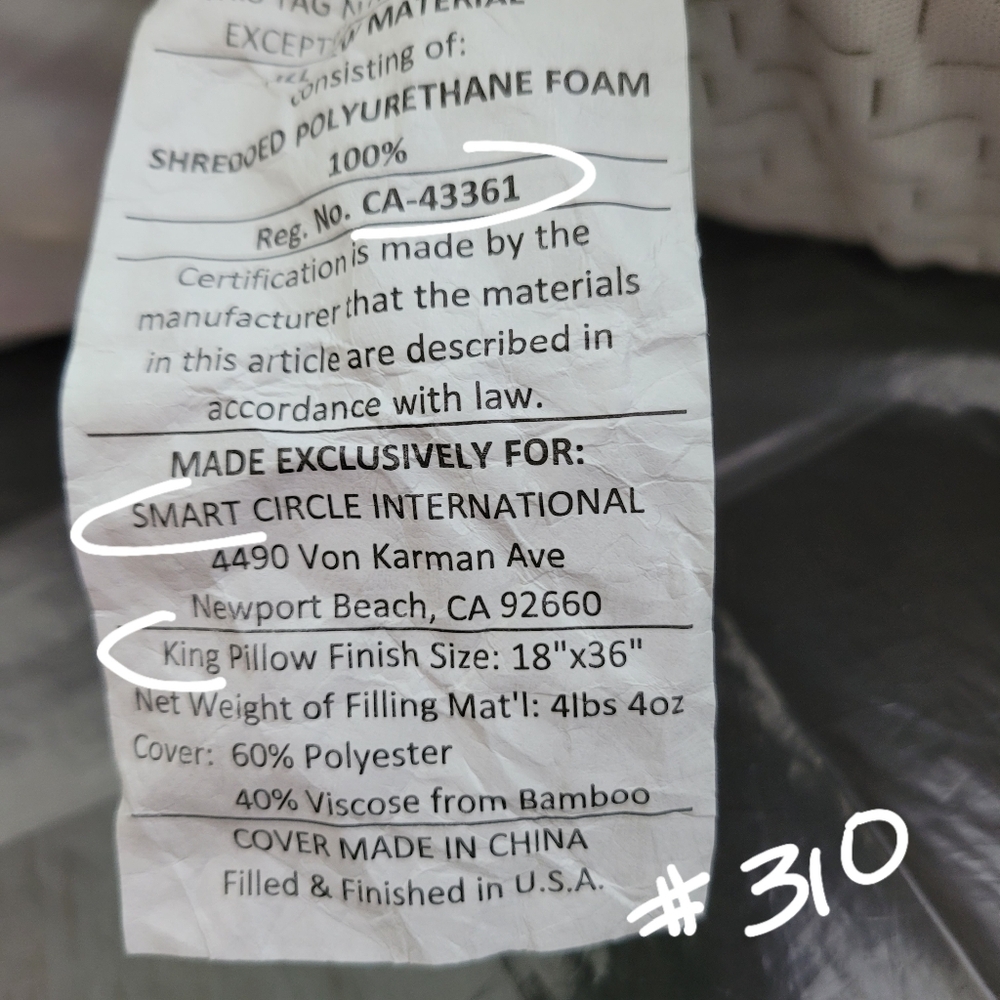 Bamboo #310 Jumbo King Pillow 9" Thick Firm Shredded Memory Foam Costco - Picture 10 of 15